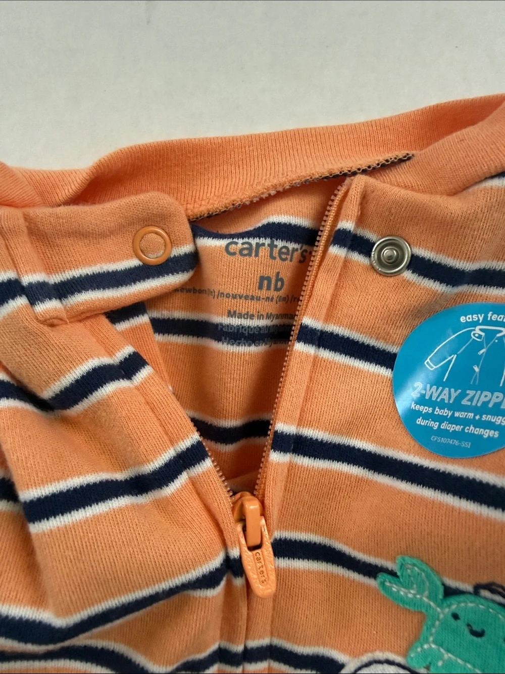 Carter's Orange Striped Baby One-Piece Sleeper with Whale Appliqué